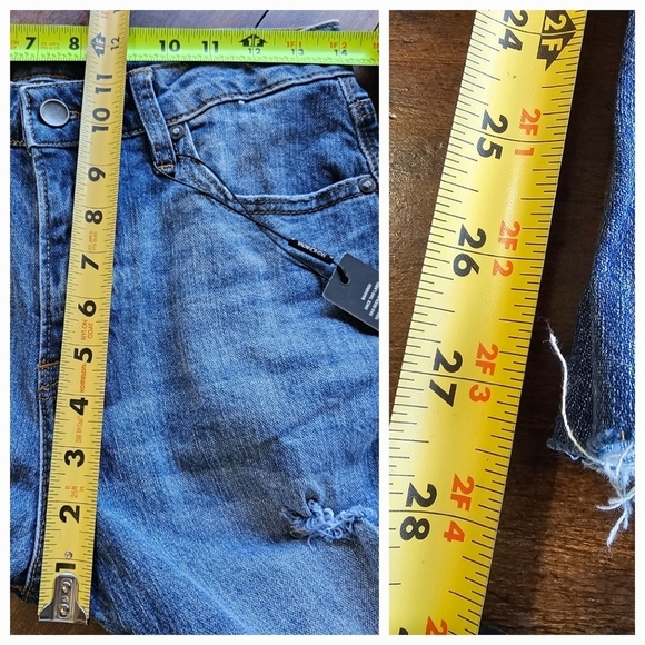 Fashion Nova Halie Half Cuff Straight Leg Distressed Jeans Dark Wash Size 5 - Picture 13 of 14